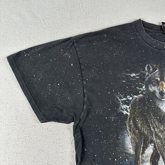 Vtg‎ 90s 3D Emblem Wolf T-Shirt Men’s XL Black AOP Short Sleeve Winter Galaxy - Picture 10 of 16